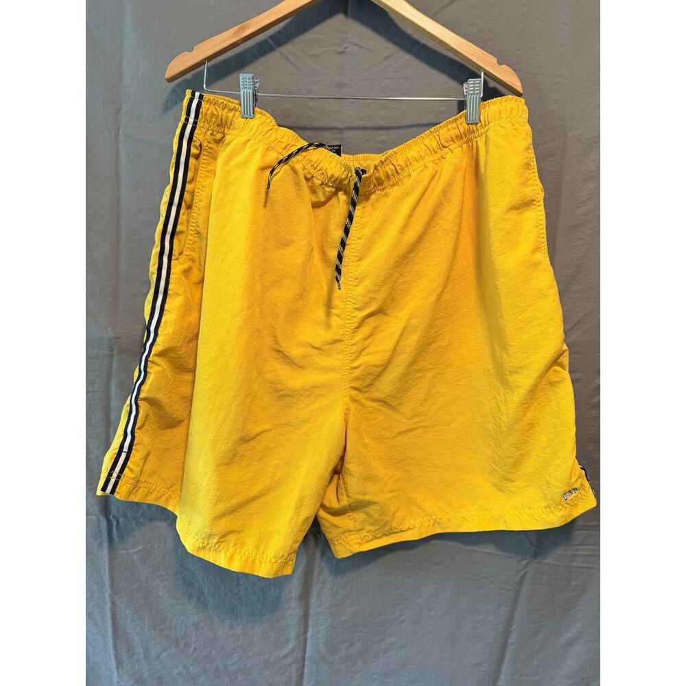 GAP Men’s Swim Trunks Yellow XXL Lined Drawstring Board Shorts Stripe Pocket